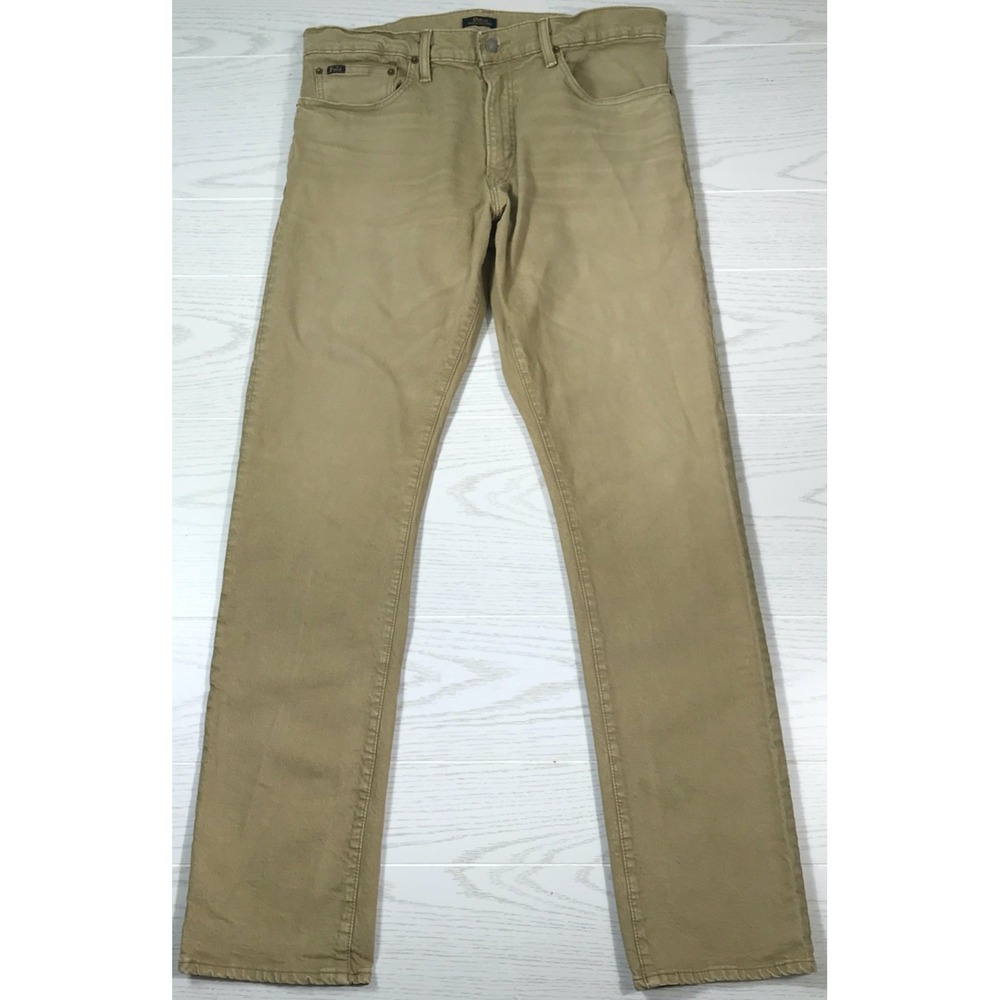 Polo Ralph Lauren Varick Slim Straight Jeans Men 36x34 Tan Cotton Blend Denim